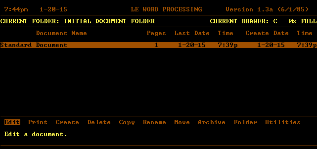 Leading Edge Word Processing Version 1.3a - Menu
